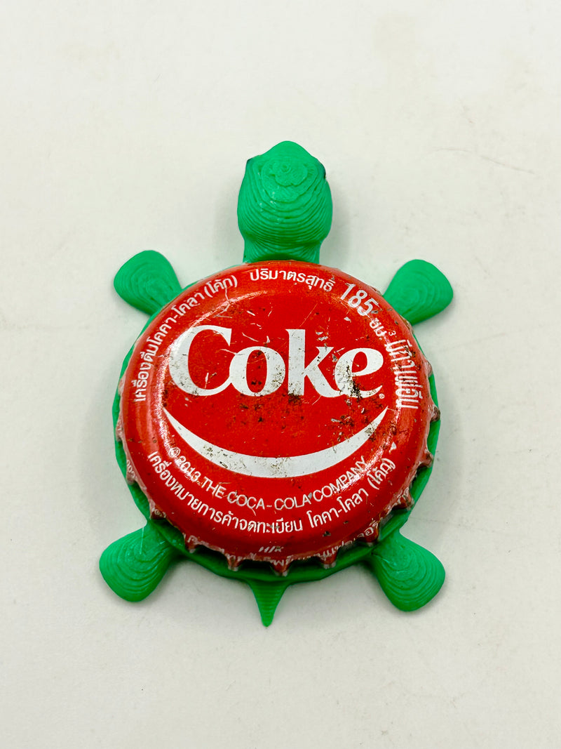 Coke, Smile (Thailand) - Bottle Cap Magnet Turtle Shell Shocked Art