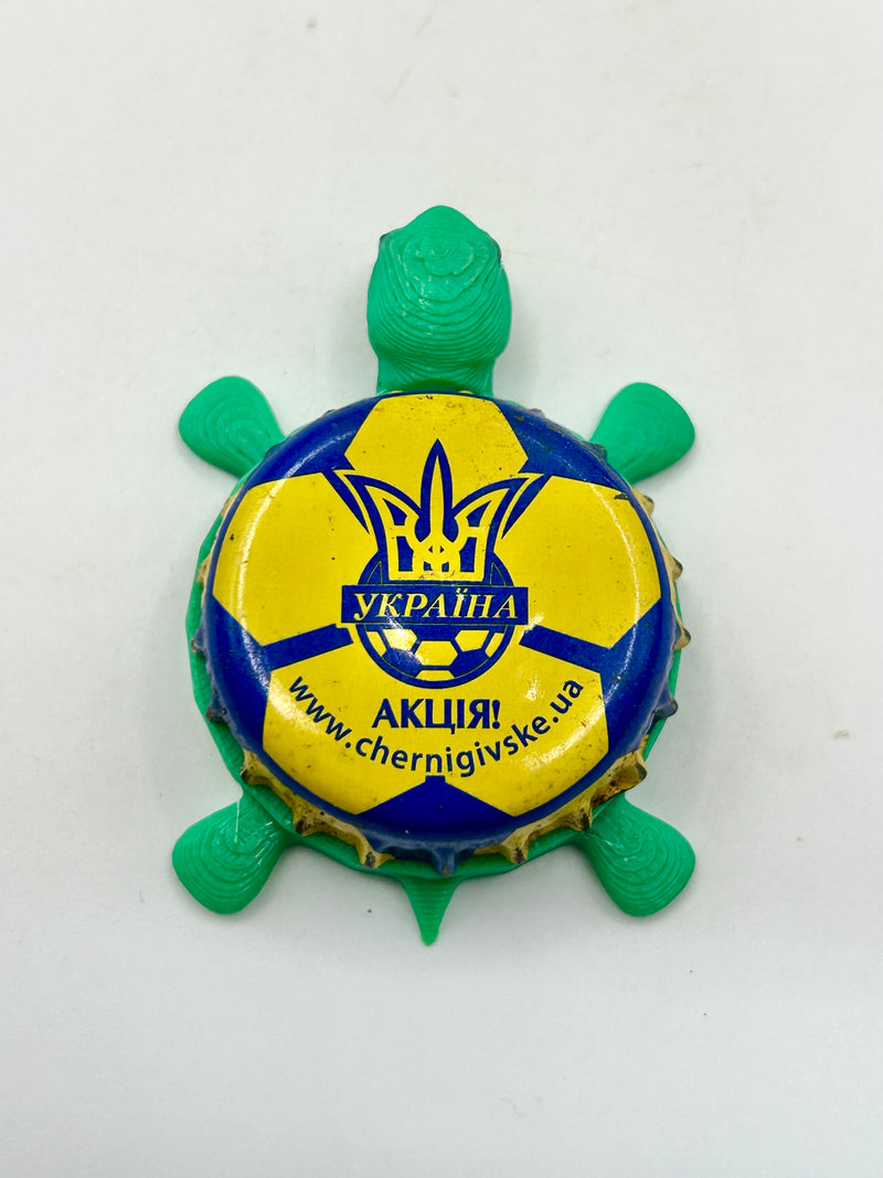 Abinbev Efes, Desna (Ukraine, Yellow) - Bottle Cap Magnet Turtle Shell Shocked Art