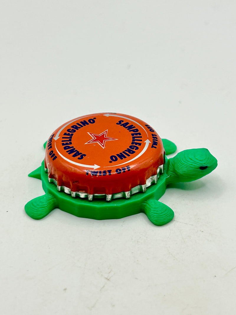 San Pellegrino (Dark Orange) - Bottle Cap Magnet Turtle Shell Shocked Art
