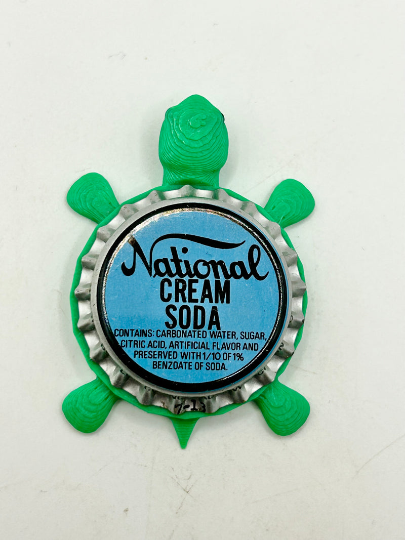National Cream Soda - Bottle Cap Magnet Turtle Shell Shocked Art