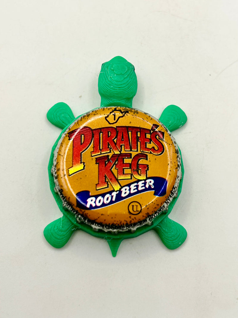 Pirate’s Keg Root Beer - Bottle Cap Magnet Turtle Shell Shocked Art