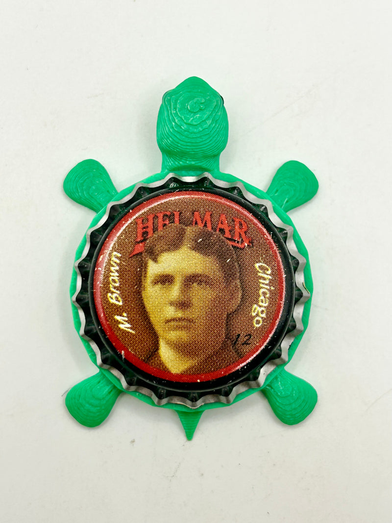 Mordecai Brown, Helmar Brewing Big League Brew (#1) - Bottle Cap Magnet Turtle (Copy) Shell Shocked Art