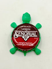 Senorial Sangria NA - Bottle Cap Magnet Turtle Shell Shocked Art