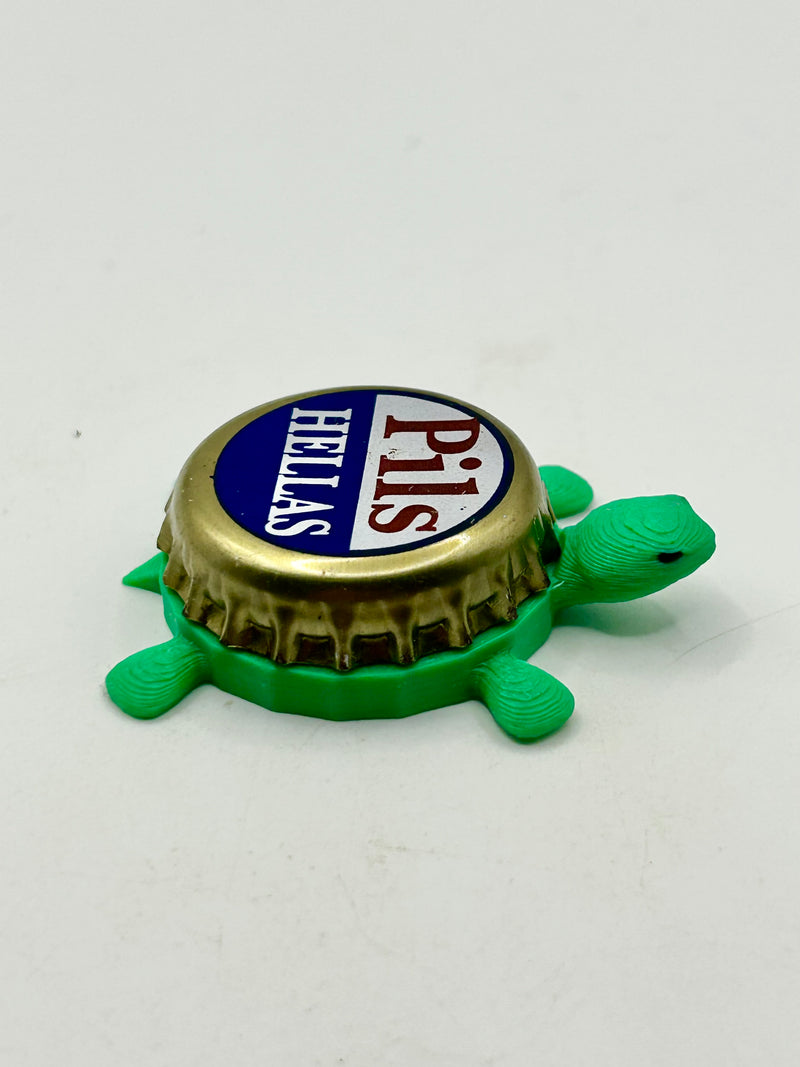 Pils Hellas - Bottle Cap Magnet Turtle Shell Shocked Art