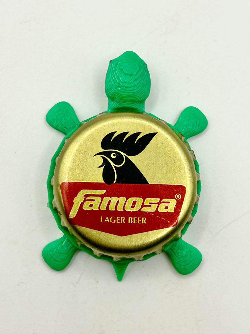 Famosa Lager Beer (Gallo) - Bottle Cap Magnet Turtle Shell Shocked Art