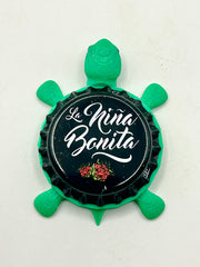 Cerveza La Niña Bonita - Bottle Cap Magnet Turtle Shell Shocked Art