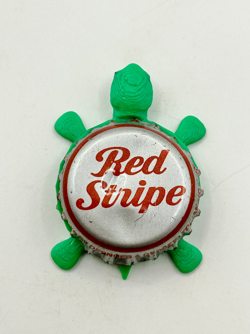 Red Stripe (Vintage, Silver) - Bottle Cap Magnet Turtle Shell Shocked Art