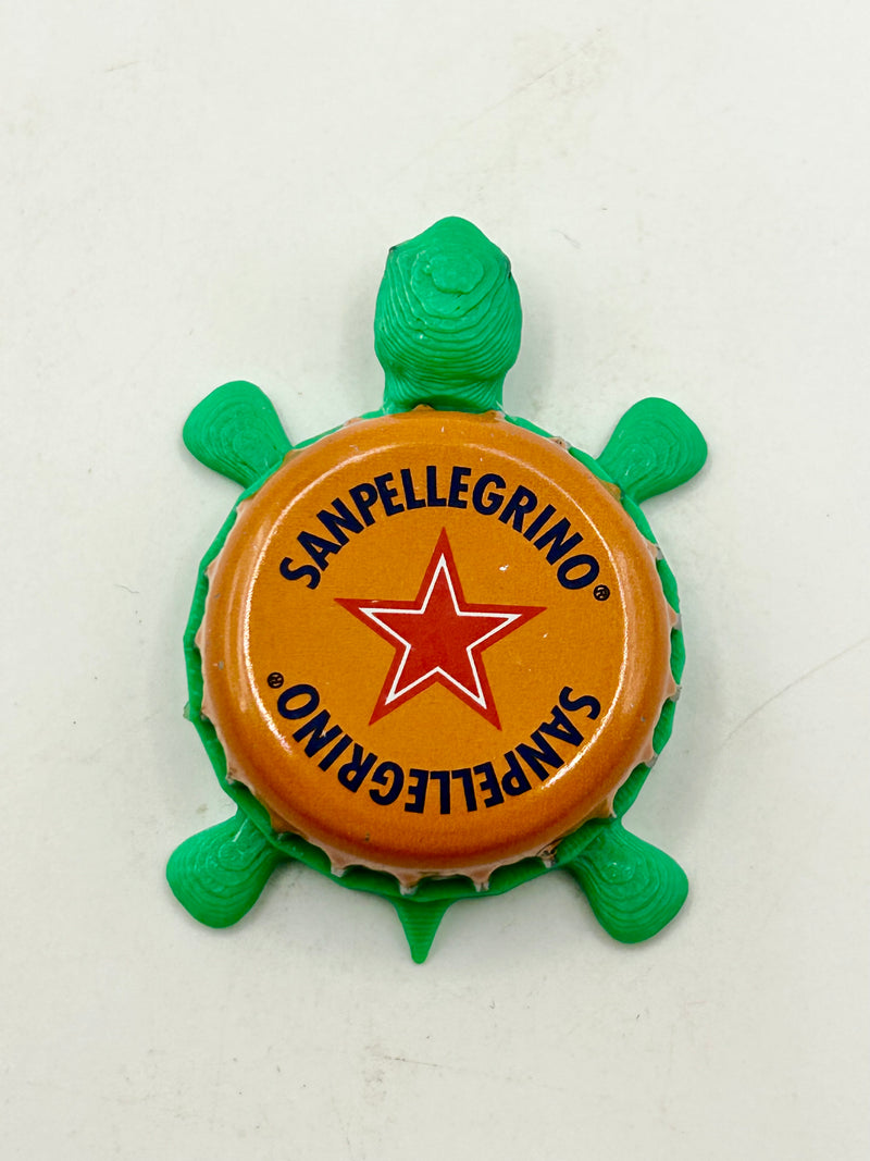 San Pellegrino (Orange) - Bottle Cap Magnet Turtle Shell Shocked Art