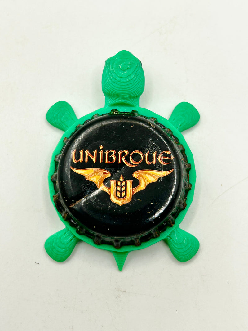 Unibroue Beer (Black) - Bottle Cap Magnet Turtle Shell Shocked Art