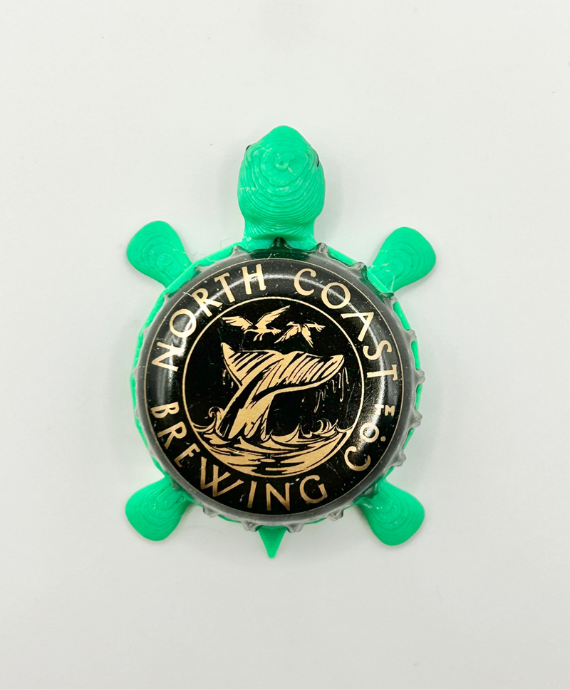 North Coast Brewing Co (Whale Tail Black) - Bottle Cap Magnet Turtle Shell Shocked Art