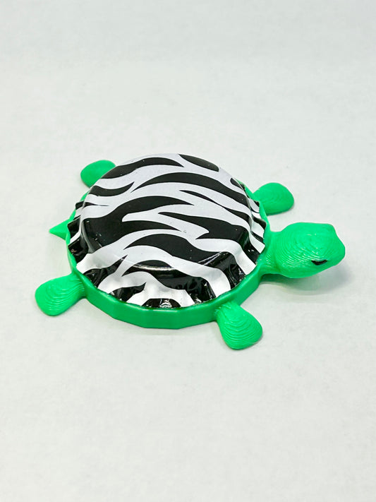Zebra Striped - Bottle Cap Magnet Turtle