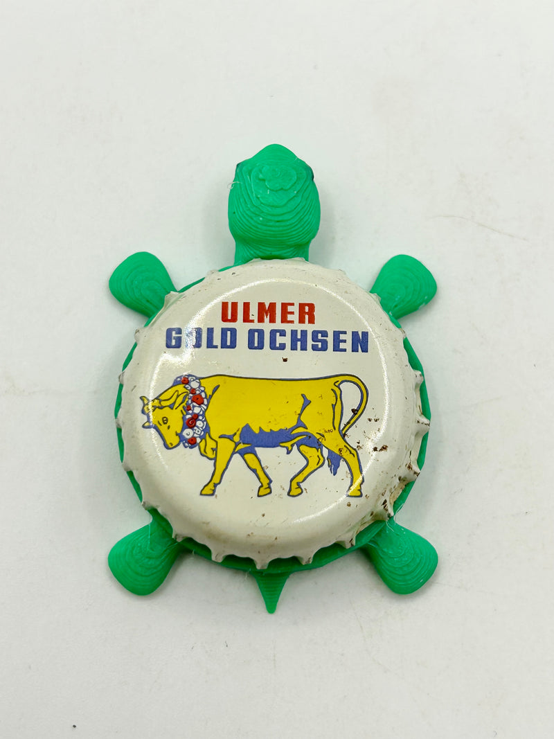 Ulmer Gold Oschen Brewing - Bottle Cap Magnet Turtle Shell Shocked Art