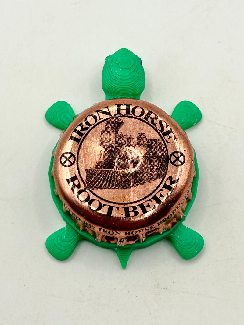 Iron Horse Root Beer - Bottle Cap Magnet Turtle Shell Shocked Art