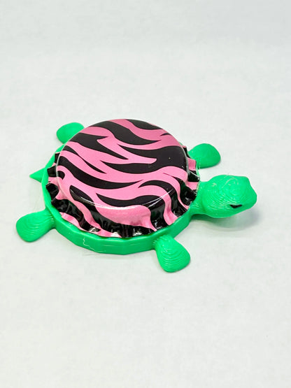 Pink Zebra Striped - Bottle Cap Magnet Turtle Shell Shocked Art