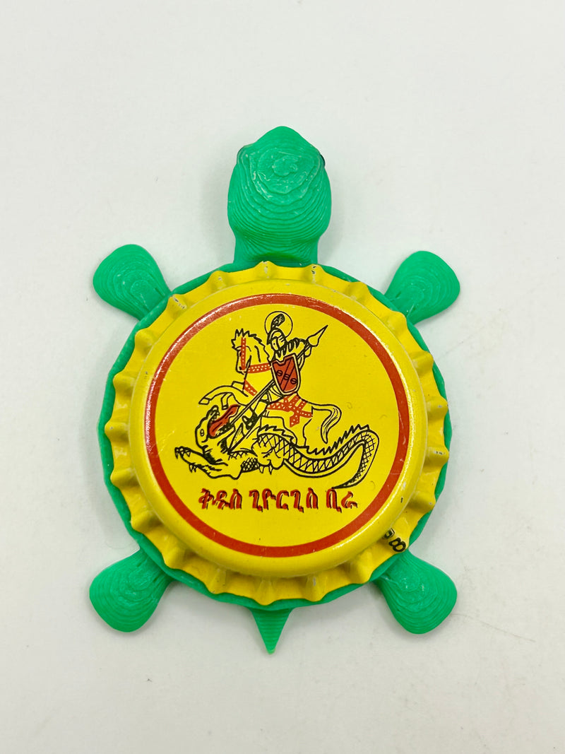St George Beer (Ethiopia) - Bottle Cap Magnet Turtle Shell Shocked Art