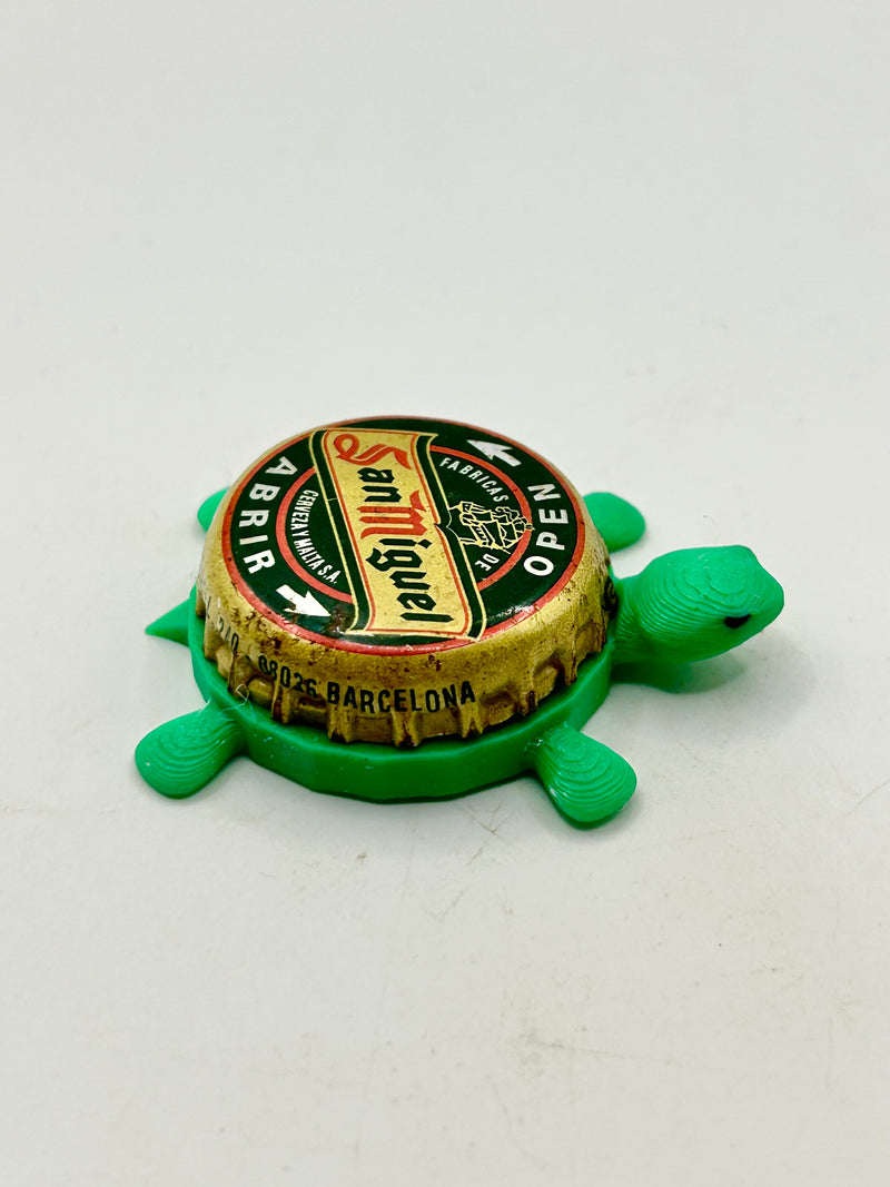 San Miguel Cerveza - Bottle Cap Magnet Turtle Shell Shocked Art