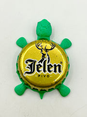 Jelen Pivo Beer - Bottle Cap Magnet Turtle Shell Shocked Art