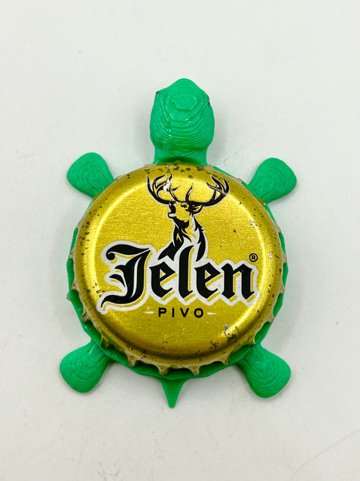 Jelen Pivo Beer - Bottle Cap Magnet Turtle Shell Shocked Art