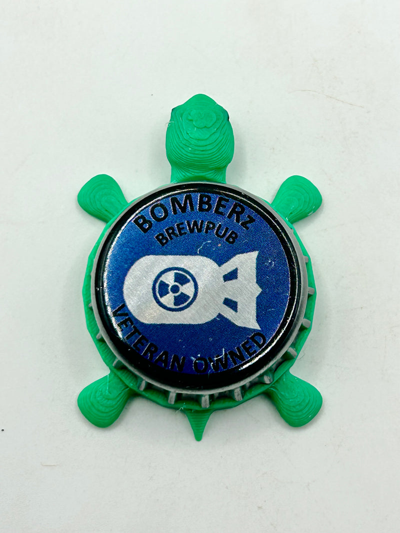 Bomberz Brewpub (Blue) - Bottle Cap Magnet Turtle Shell Shocked Art