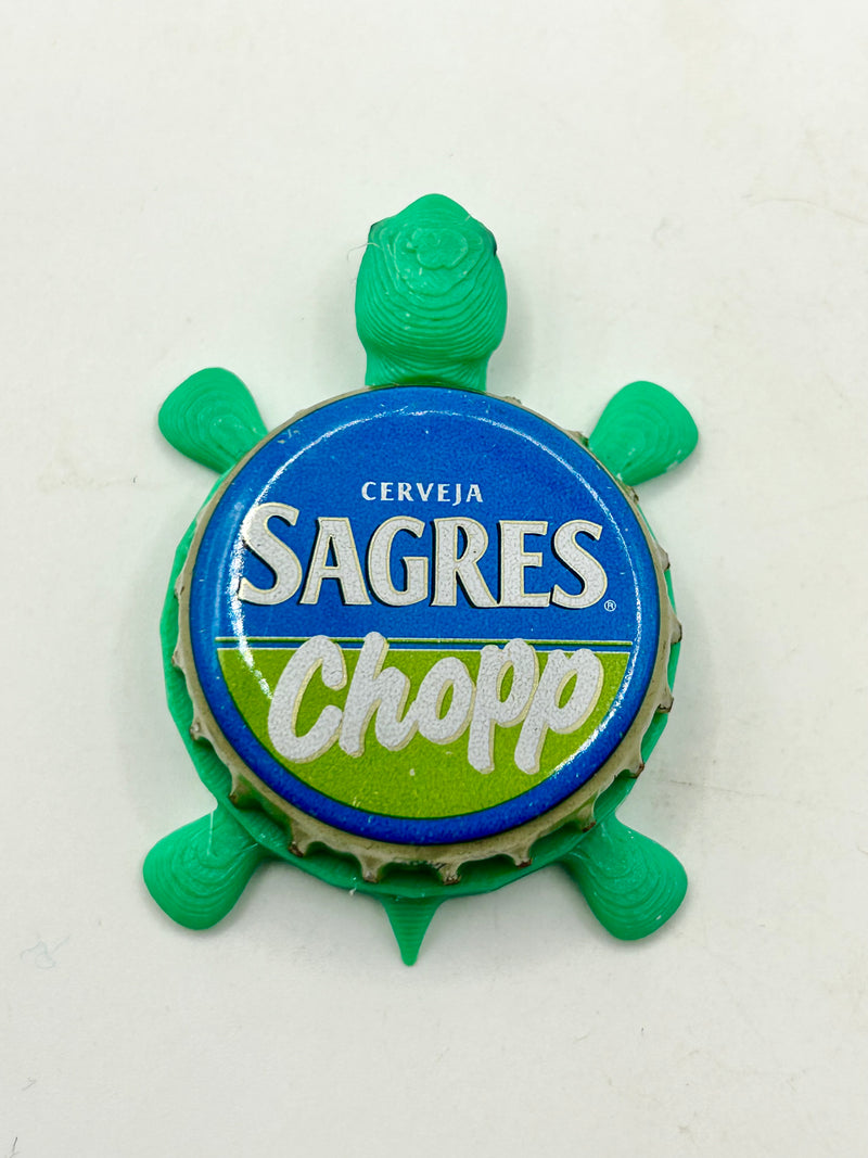 Sagres Chopp - Bottle Cap Magnet Turtle Shell Shocked Art