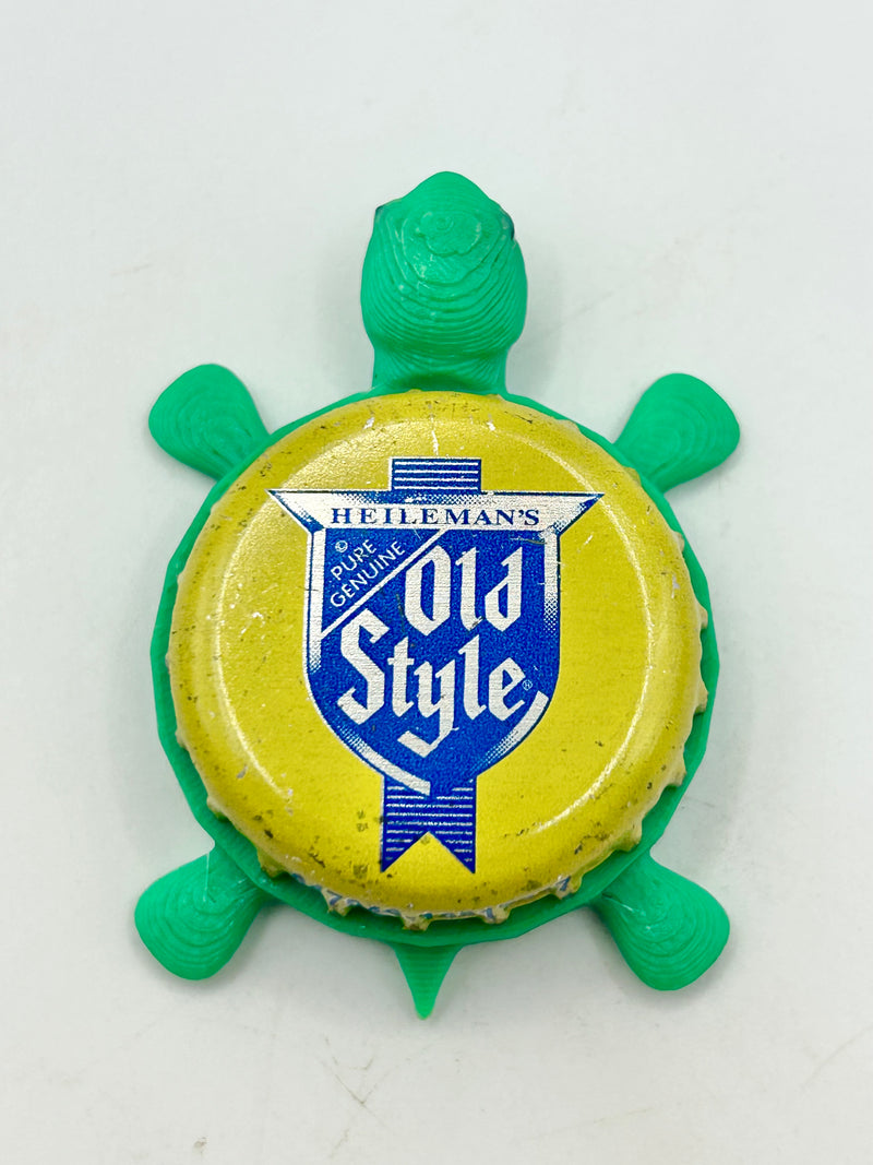 Heileman’s Brewing Old Style Beer (Yellow) - Bottle Cap Magnet Turtle Shell Shocked Art