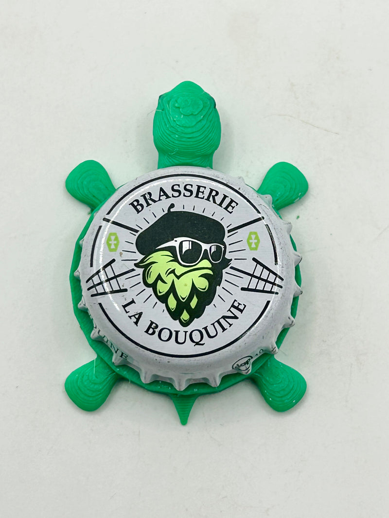 La Bouquine Brasserie - Bottle Cap Magnet Turtle Shell Shocked Art