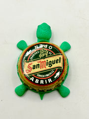 San Miguel Cerveza - Bottle Cap Magnet Turtle Shell Shocked Art