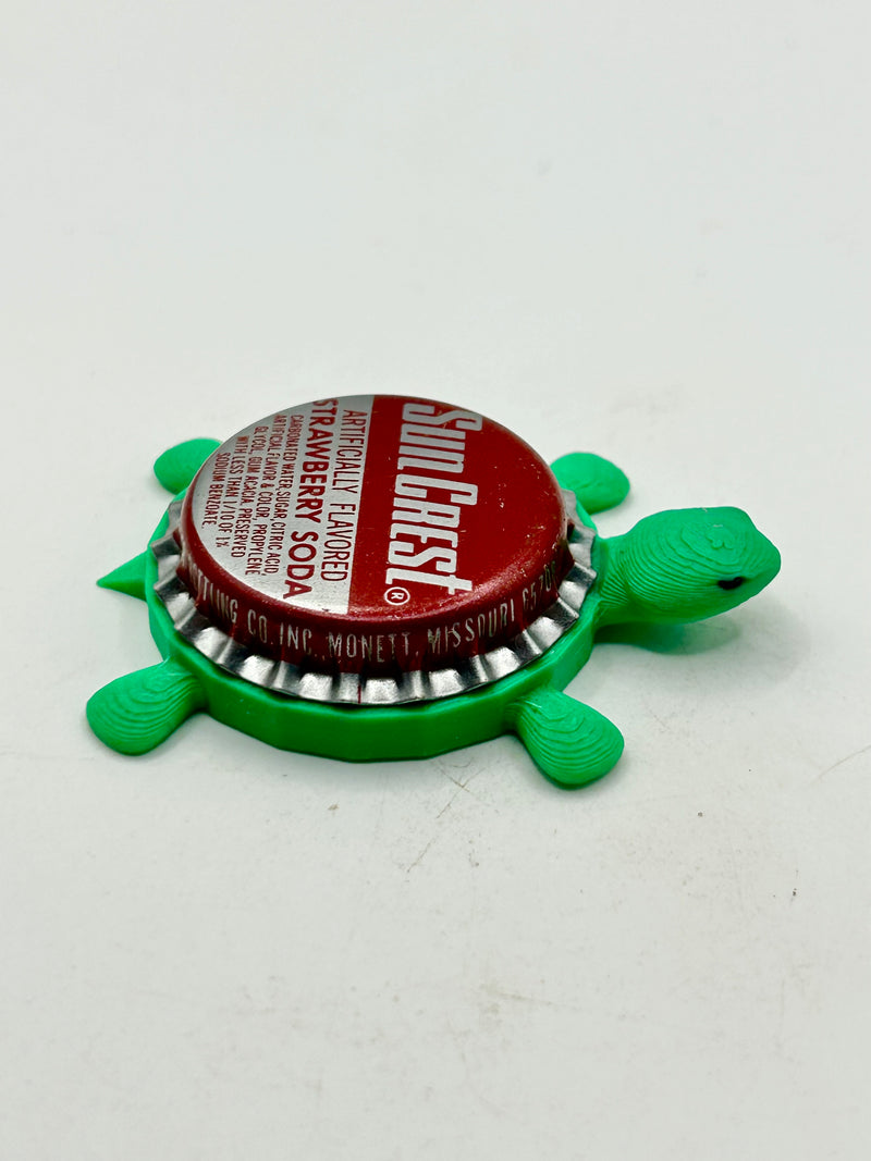 Sun Crest Strawberry Soda - Bottle Cap Magnet Turtle Shell Shocked Art