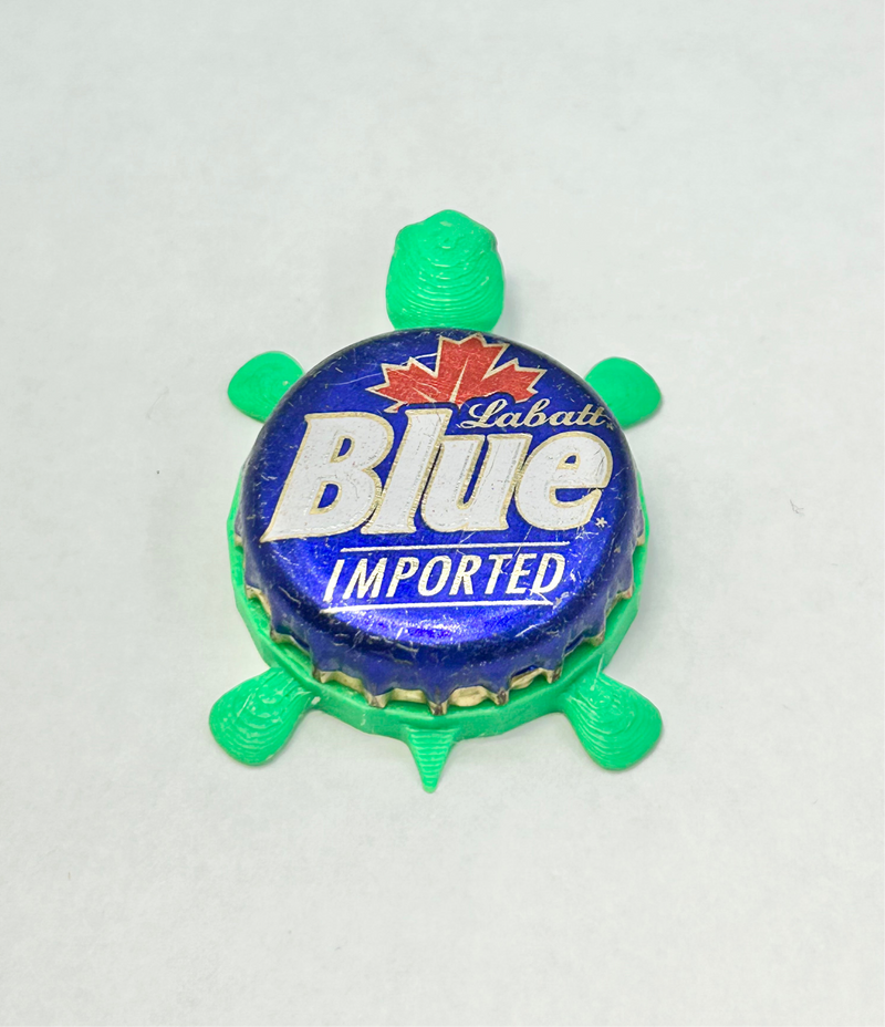 Labatt Blue Imported - Bottle Cap Magnet Turtle Shell Shocked Art