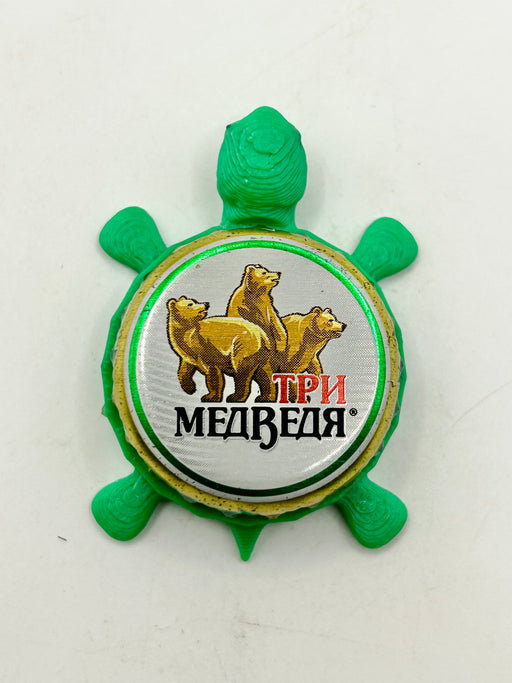 Three Bears Beer (Russia) - Bottle Cap Magnet Turtle Shell Shocked Art