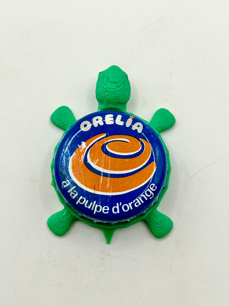 Orangina (Orelia) Soda - Bottle Cap Magnet Turtle Shell Shocked Art