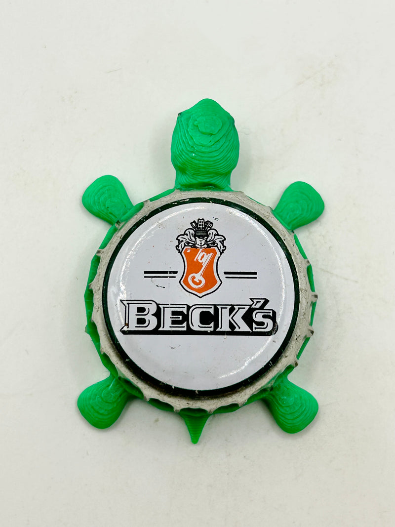 Beck’s Beer (White with Small Key) - Bottle Cap Magnet Turtle Shell Shocked Art