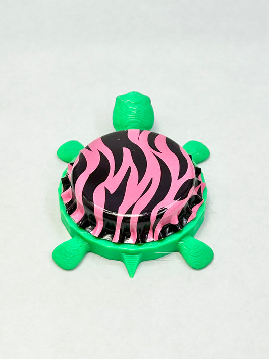 Pink Zebra Striped - Bottle Cap Magnet Turtle