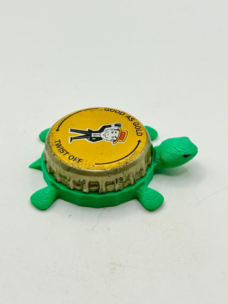 Four X Gold Lager - Bottle Cap Magnet Turtle Shell Shocked Art