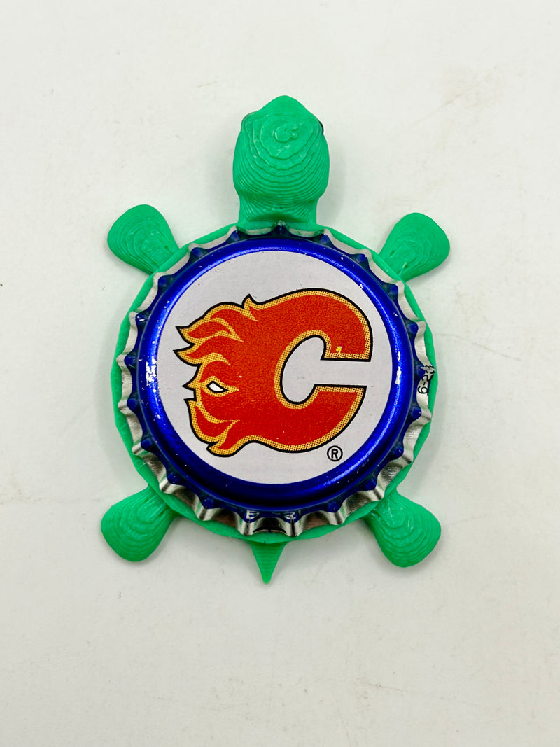 Calgary Flames (Labatt Brewing) - Bottle Cap Magnet Turtle Shell Shocked Art
