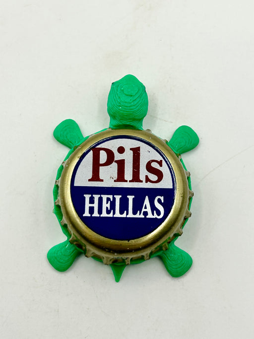 Pils Hellas - Bottle Cap Magnet Turtle Shell Shocked Art