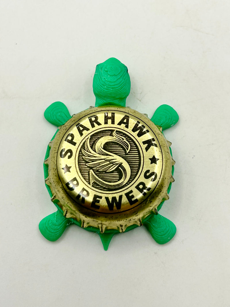 Sparhawk Brewers - Bottle Cap Magnet Turtle Shell Shocked Art