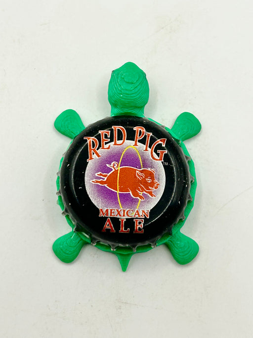Red Pig Mexican Ale - Bottle Cap Magnet Turtle Shell Shocked Art