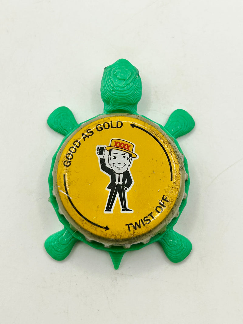 Four X Gold Lager - Bottle Cap Magnet Turtle Shell Shocked Art