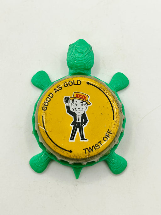 Four X Gold Lager - Bottle Cap Magnet Turtle Shell Shocked Art