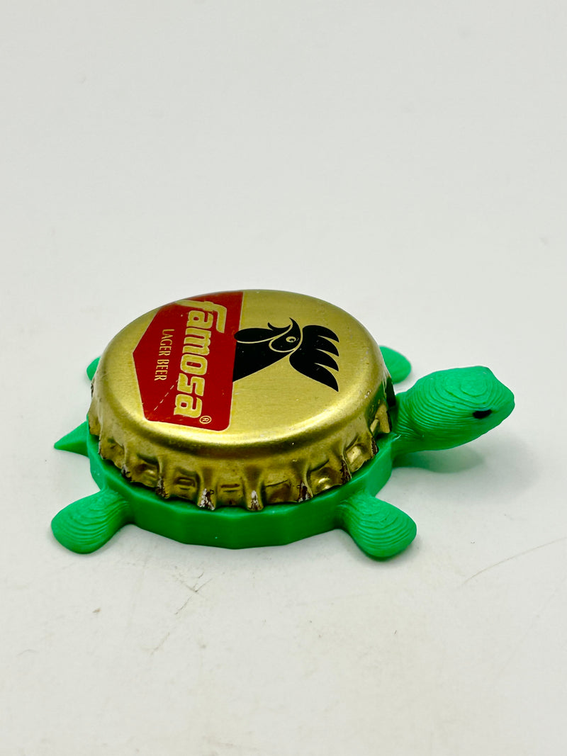 Famosa Lager Beer (Gallo) - Bottle Cap Magnet Turtle Shell Shocked Art