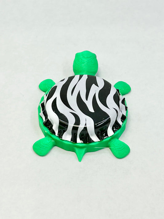 Zebra Striped - Bottle Cap Magnet Turtle