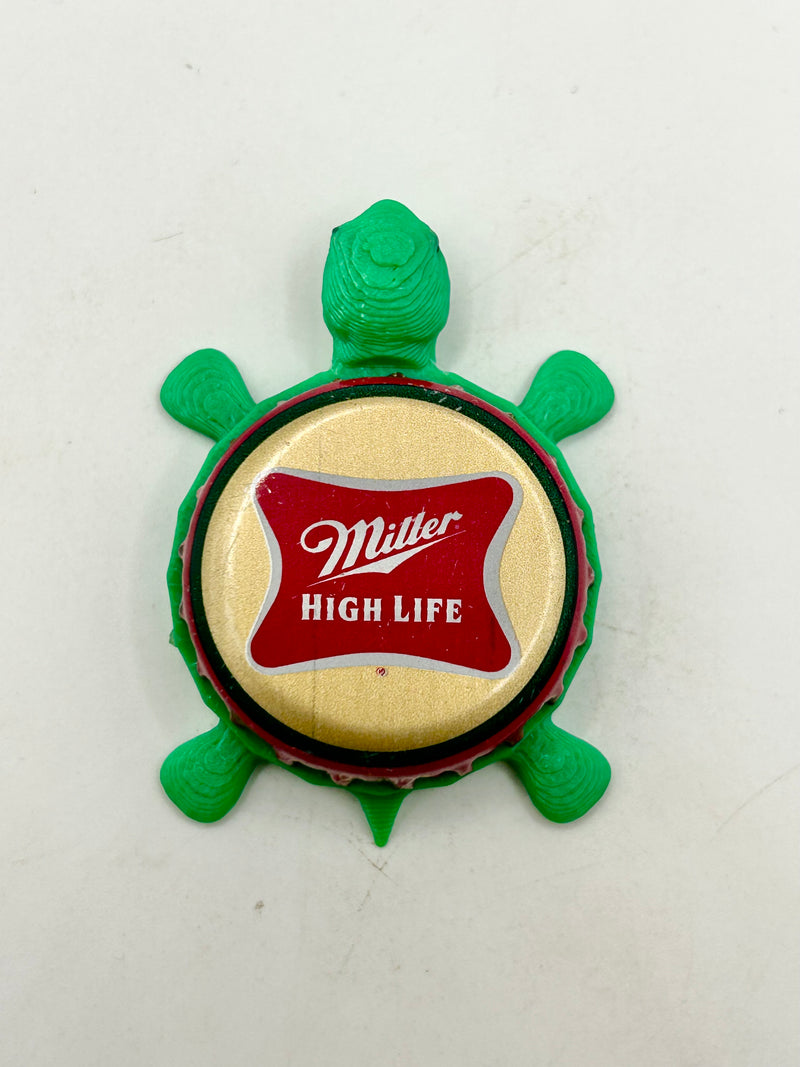 Miller High Life (Green & Red Trim) - Bottle Cap Magnet Turtle Shell Shocked Art