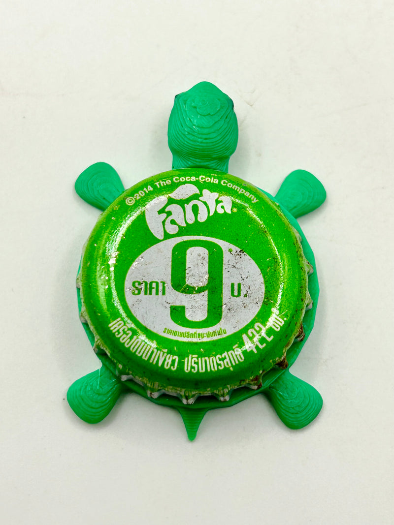 Fanta Soda (Thailand, Lime Green 9) - Bottle Cap Magnet Turtle Shell Shocked Art