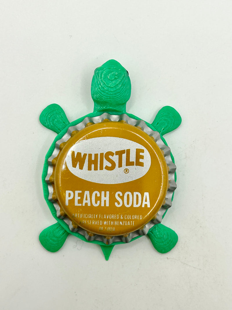 Whistle Peach Soda - Bottle Cap Magnet Turtle Shell Shocked Art