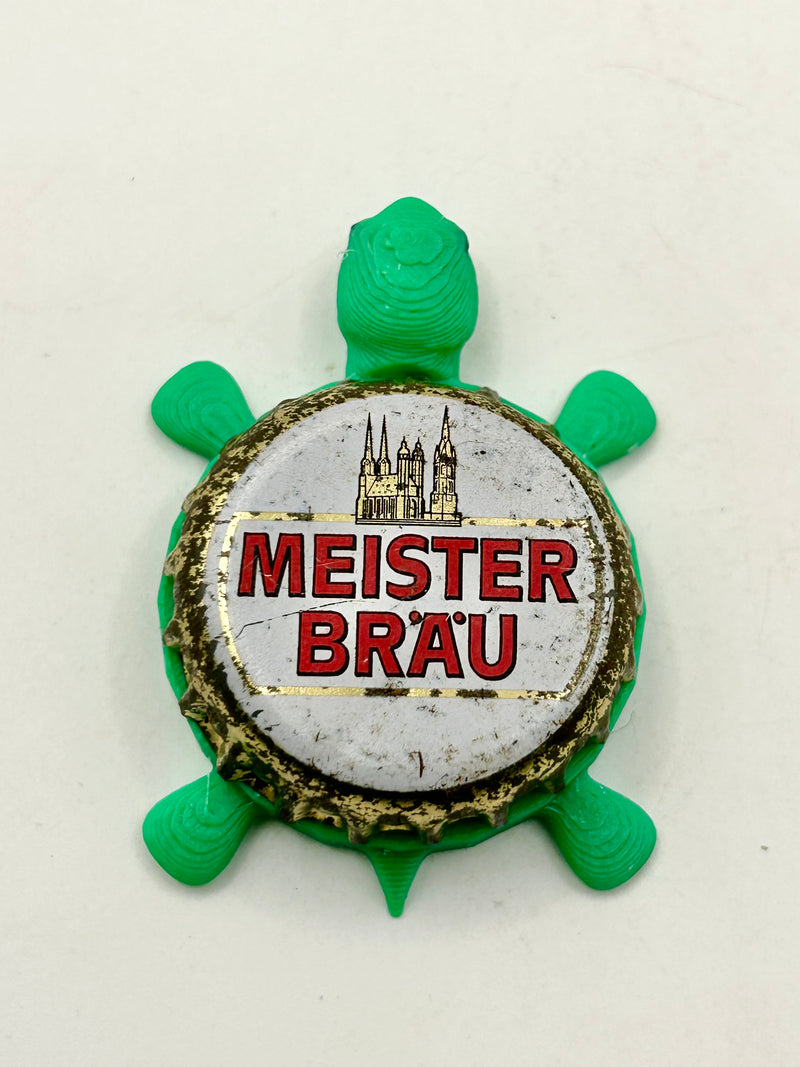 Meister Brau (Germany) - Bottle Cap Magnet Turtle Shell Shocked Art