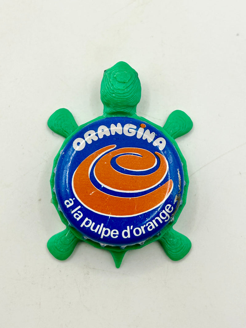 Orangina Soda - Bottle Cap Magnet Turtle (Copy) Shell Shocked Art