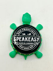 Speakeasy Ales & Lagers (Black, Green Trim) - Bottle Cap Magnet Turtle Shell Shocked Art
