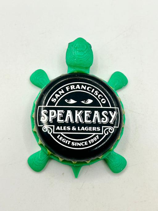 Speakeasy Ales & Lagers (Black, Green Trim) - Bottle Cap Magnet Turtle Shell Shocked Art