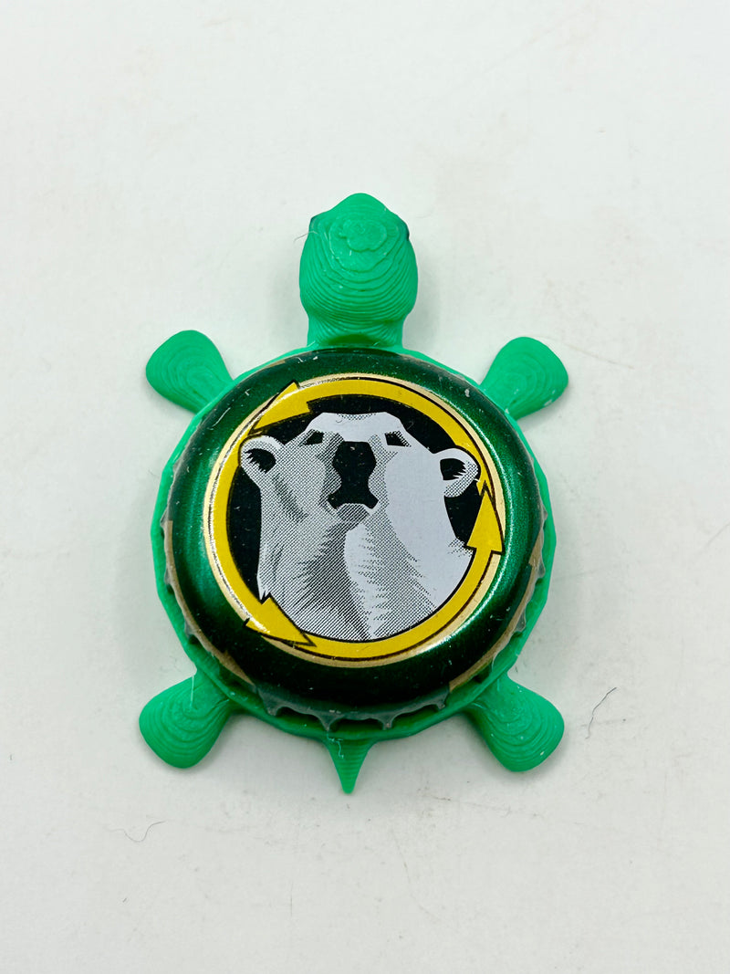 Polar Bear, Green (Russian Beer) - Bottle Cap Magnet Turtle Shell Shocked Art